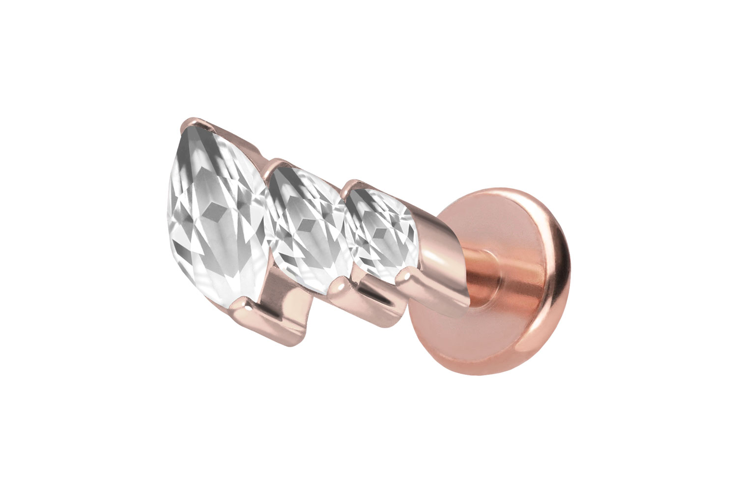 Titan Labret Piercing mit Push Fit 3 EINGEFASSTE KRISTALLTROPFEN